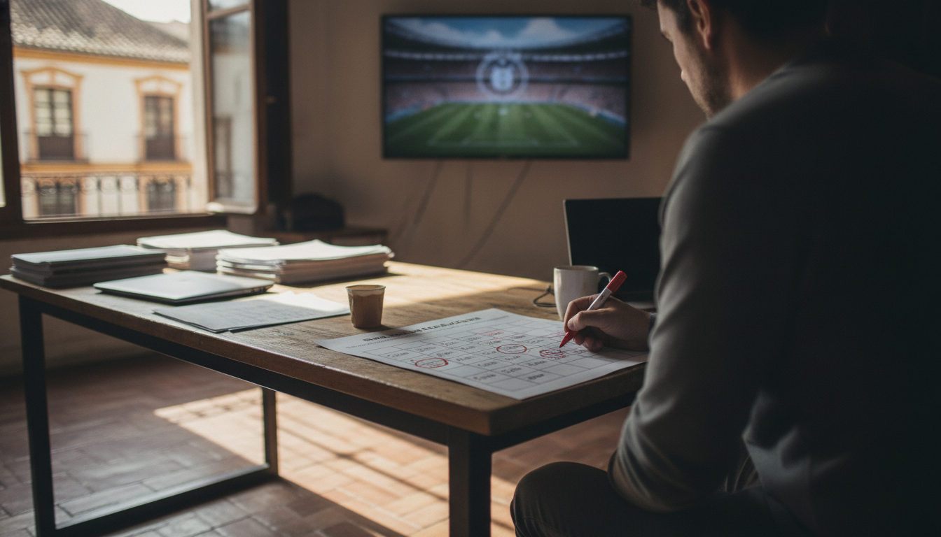 Detalle de un calendario con partidos del Mundial 2026 destacados, marcados con notas para ajustarse a los horarios en España.